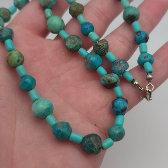 18 Inch 925 Sterling Silver Turquoise And Other Stones Necklace B38 - Picture 2 of 7